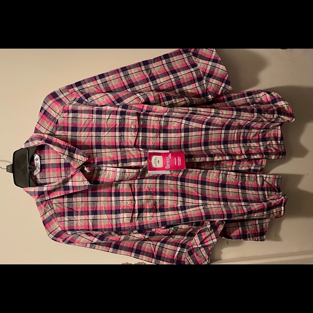 Riders By Lee Plaid Womens Button Down Shirt